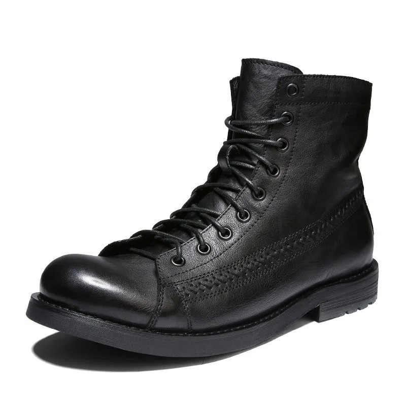 

2026 Mens Ankle Boots Classic Handmade Leather Fashion Motorcycle Boots Lace Up Non Slip Trekking Boot Work Safety Boots for Men