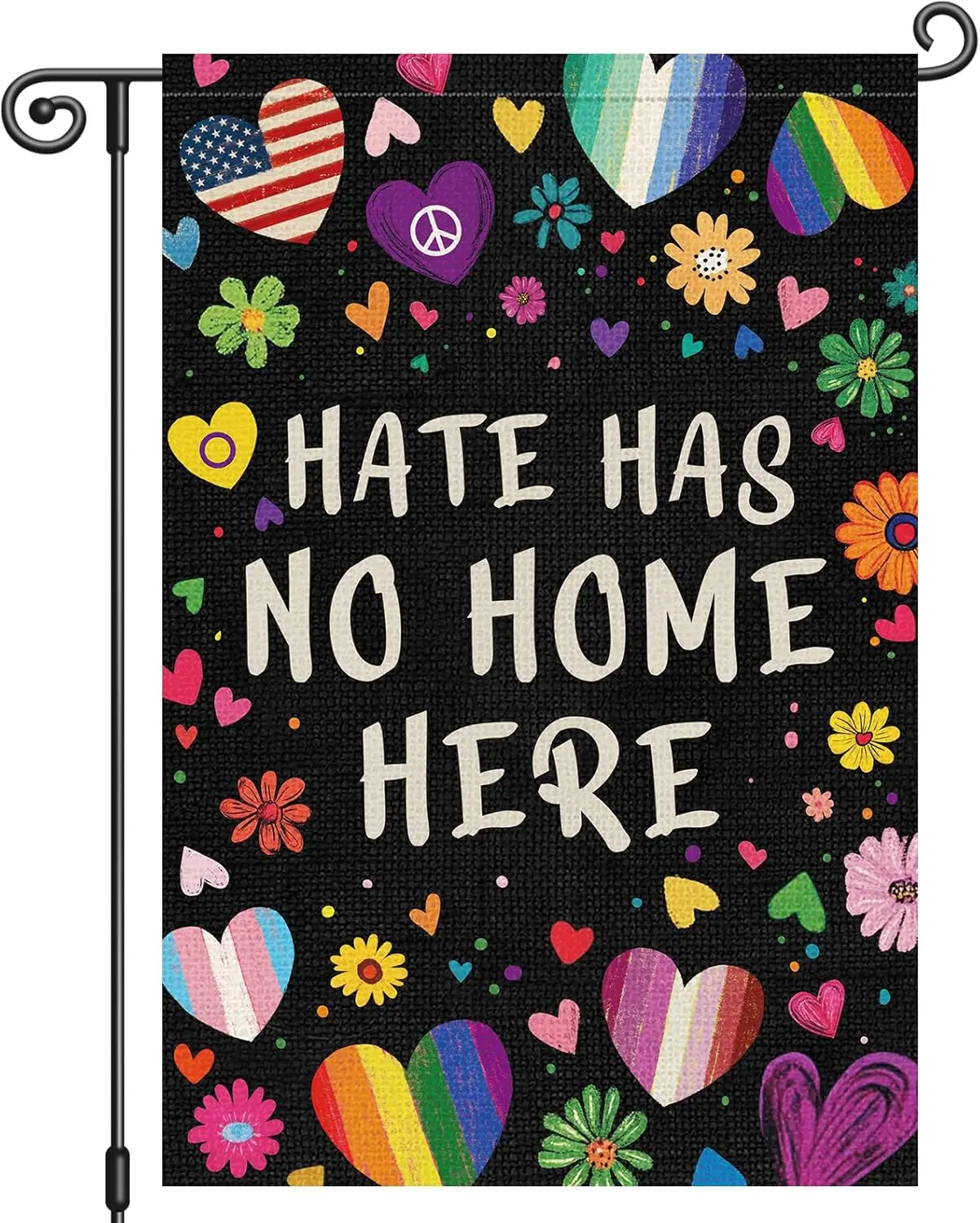 Louise Maelys Rainbow Pride Month Garden Flag Hate Has No Home Here 12x18 Inch Double Sided Small Burlap Floral Gay Lesbian  zzo