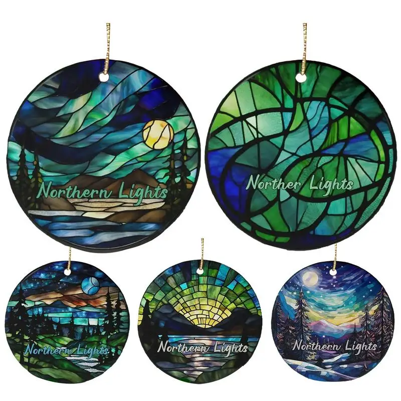 Stained Acrylic Decor Colorful Round Wall Hanging Decoration Polar Lights Window Pendant Polar Lights Sun Catcher For Outdoor