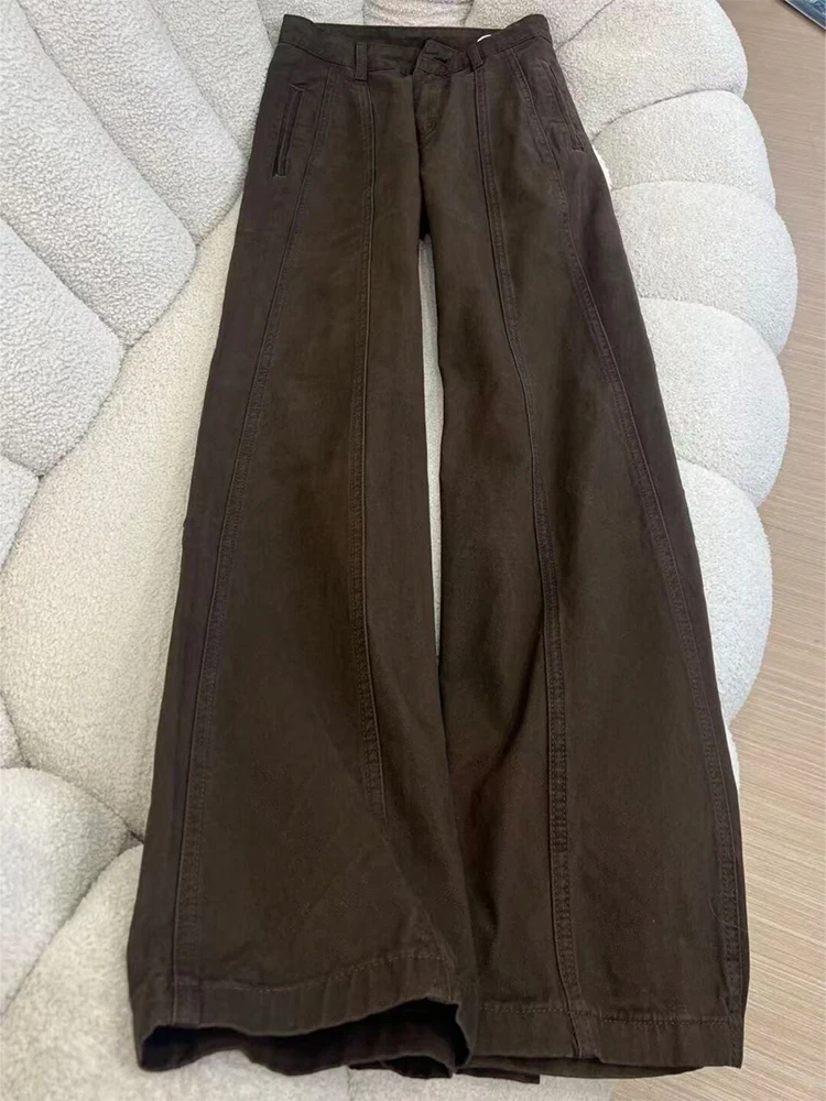 

Осень-зима, джинсы с высокой талией для женщин, повседневные прямые брюки в стиле ретро, корейские широкие джинсовые брюки кофейного цвета