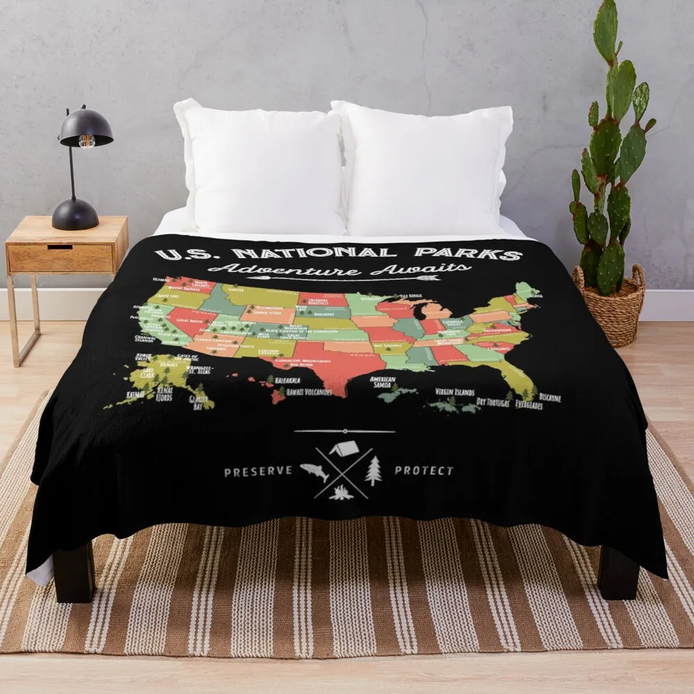 

National Park Map Vintage T Shirt - All 59 National Parks Throw Blanket soft plush plaid