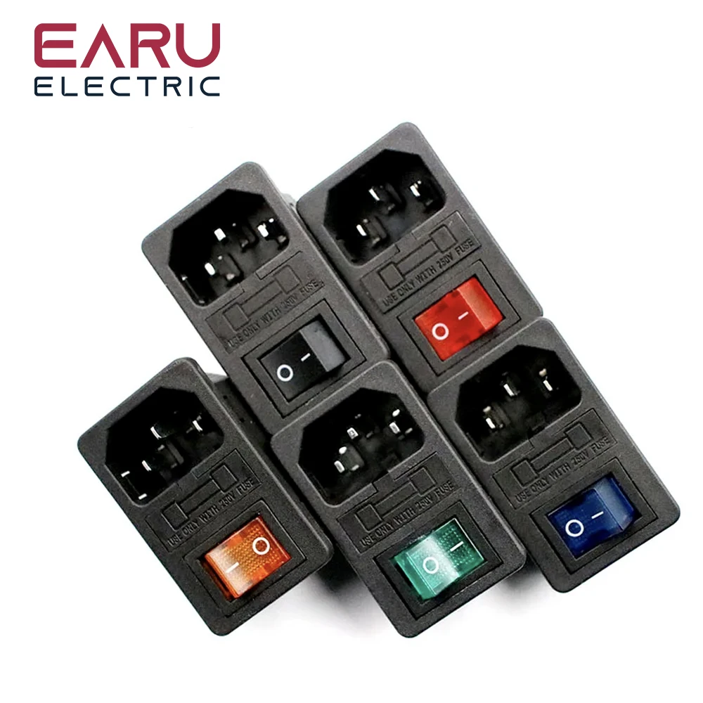 10A fusível Red Rocker Power Socket Fusível, Plug Connector, Fused Plug Connector, IEC320, C14, Vermelho, Verde, Azul, Preto