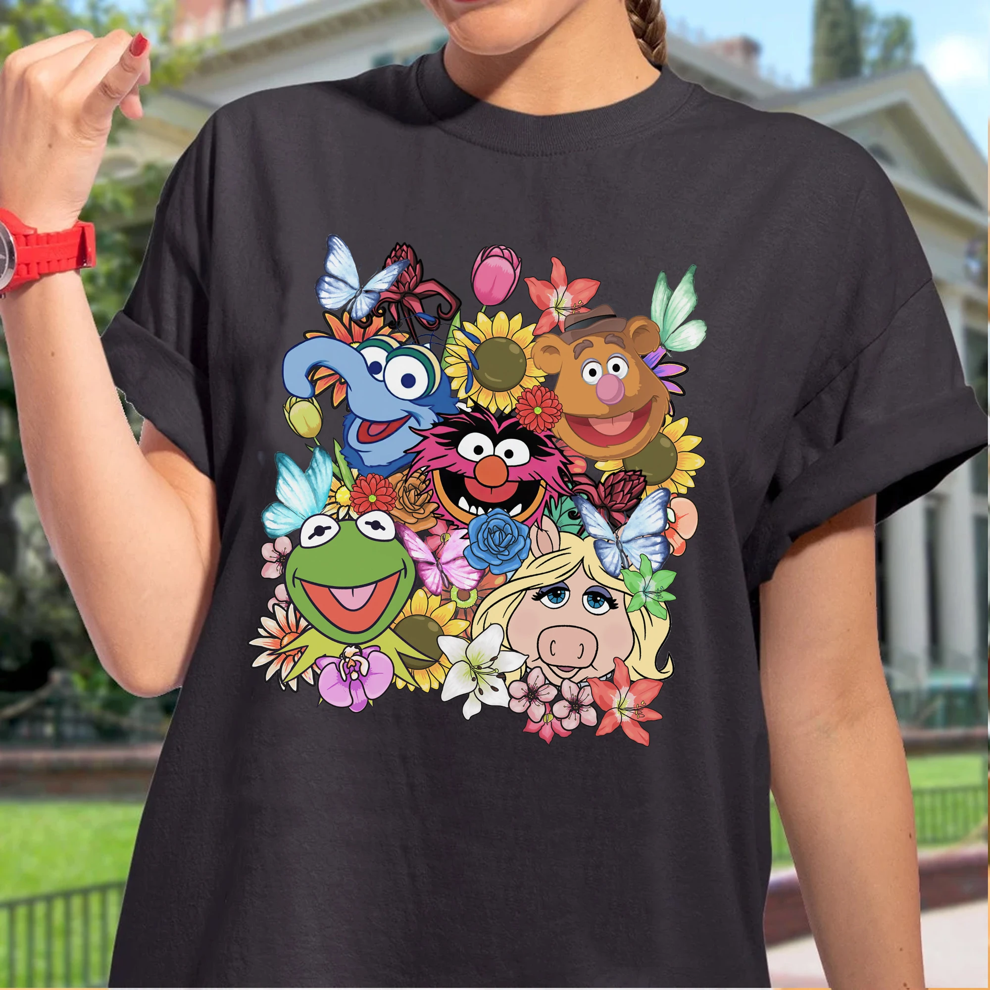 قمصان دمية ديزني على شكل زهور، ضفدع كومي، دب فوتز، دمى الحيوانات، قمصان ملكة جمال خنزير، ملابس عائلية من ديزني بارك