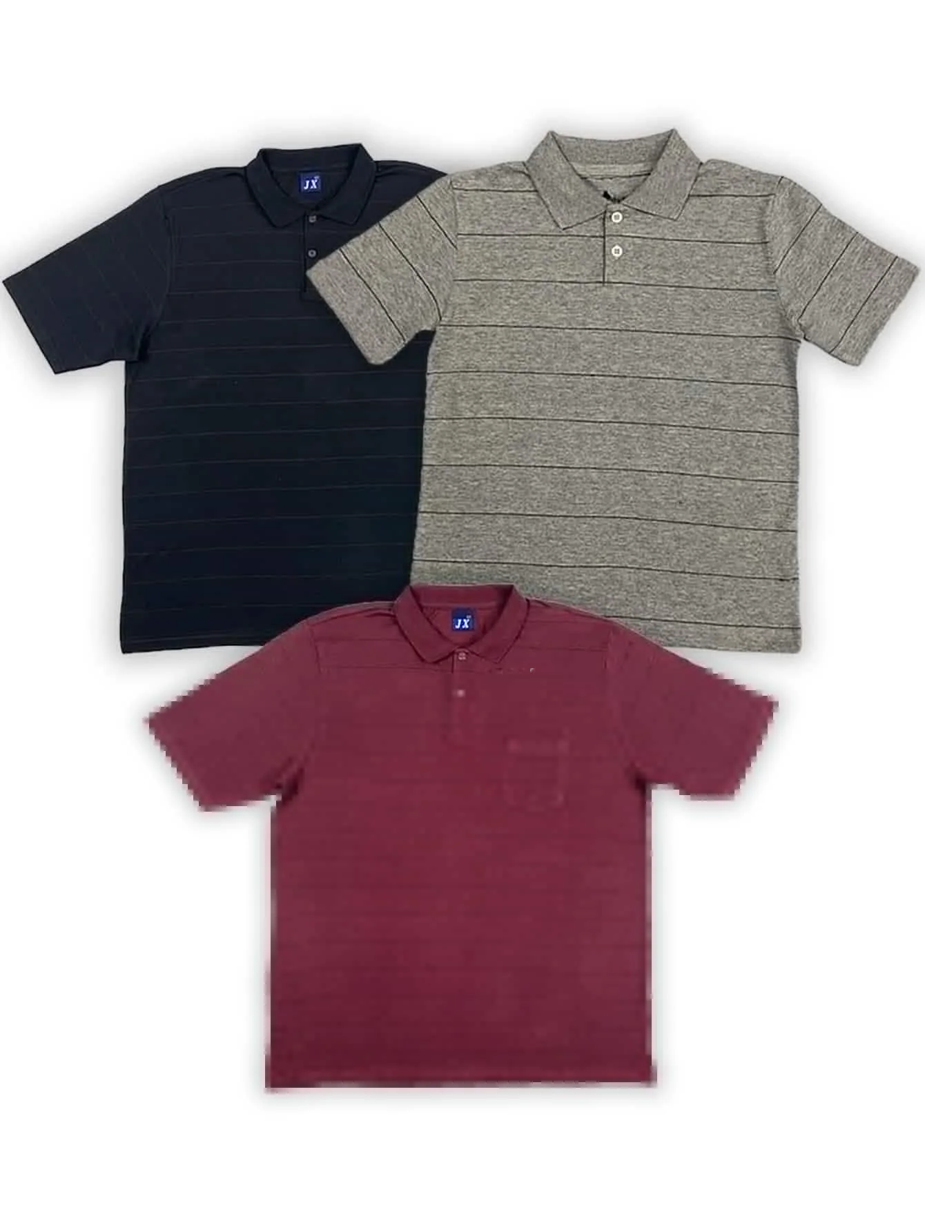 Men's KIT 3 Pieces-Polo Striped Wine, Grey and Black