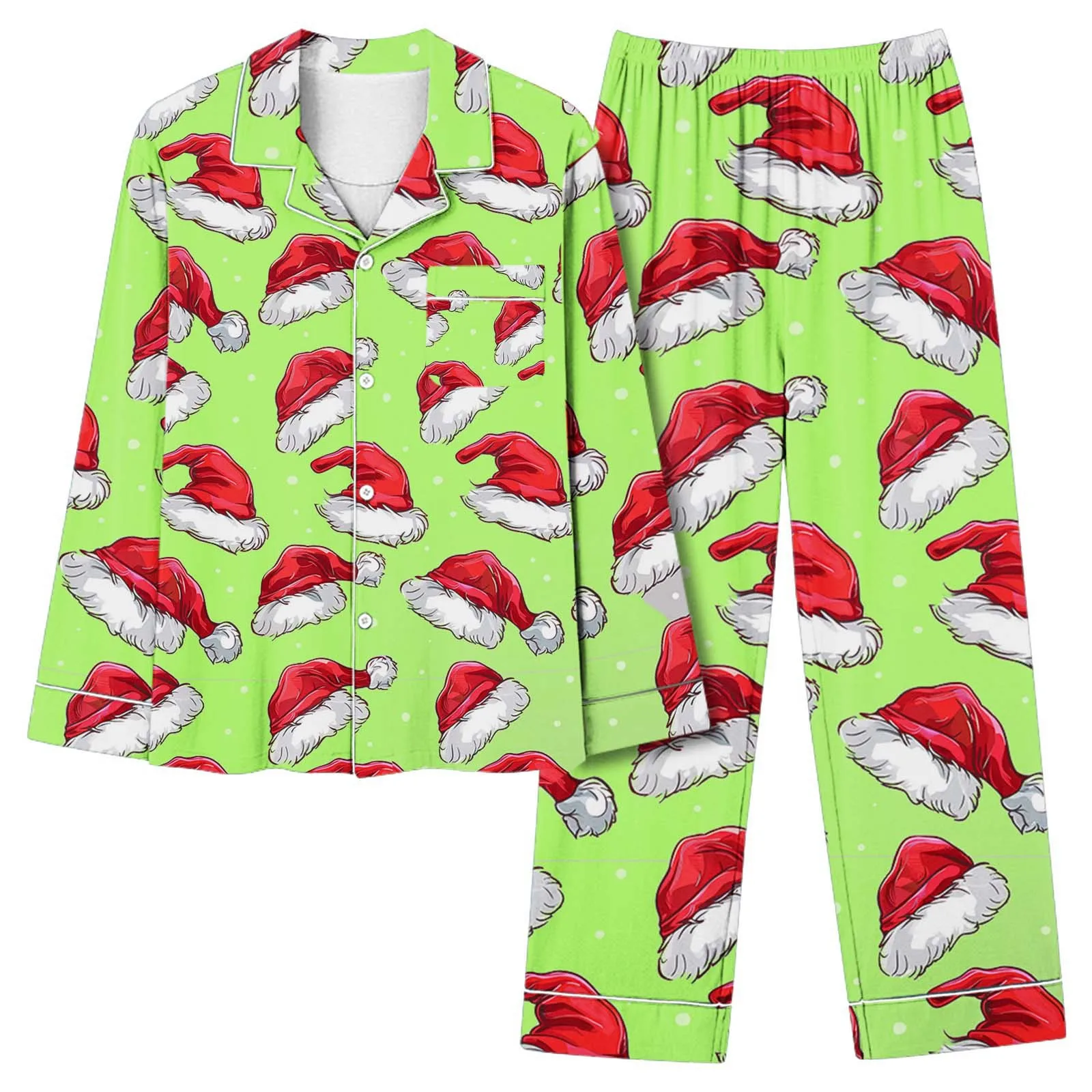 الخريف نمط جديد القوس المطبوعة عيد الميلاد قبعة عادية طويلة الأكمام السراويل بيجامة مجموعة للنساء بيجامةما Жenskah