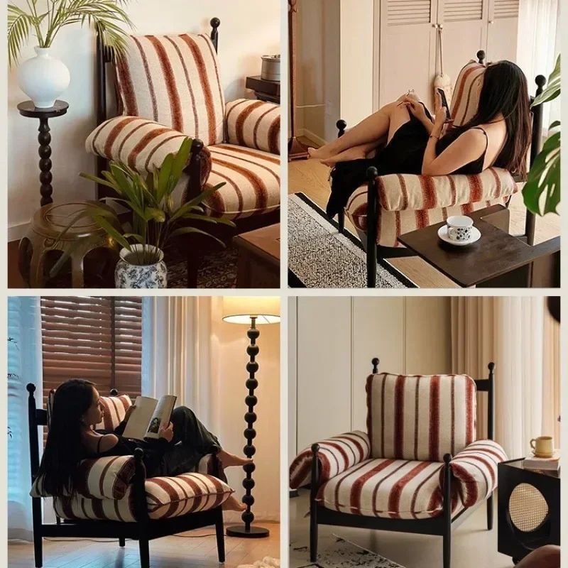 French retro red black chair, living room balcony single sofa chair, antique leisure chair, bed and breakfast chair