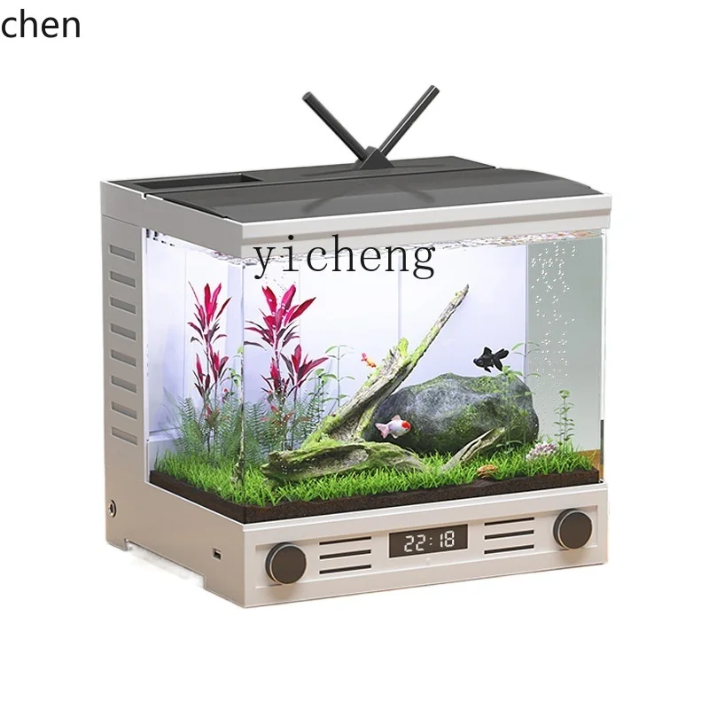YFY Smart Small Fish Tank Living Room Small Desktop Landscape Cylinder Creative Home Mini Fish Globe Package