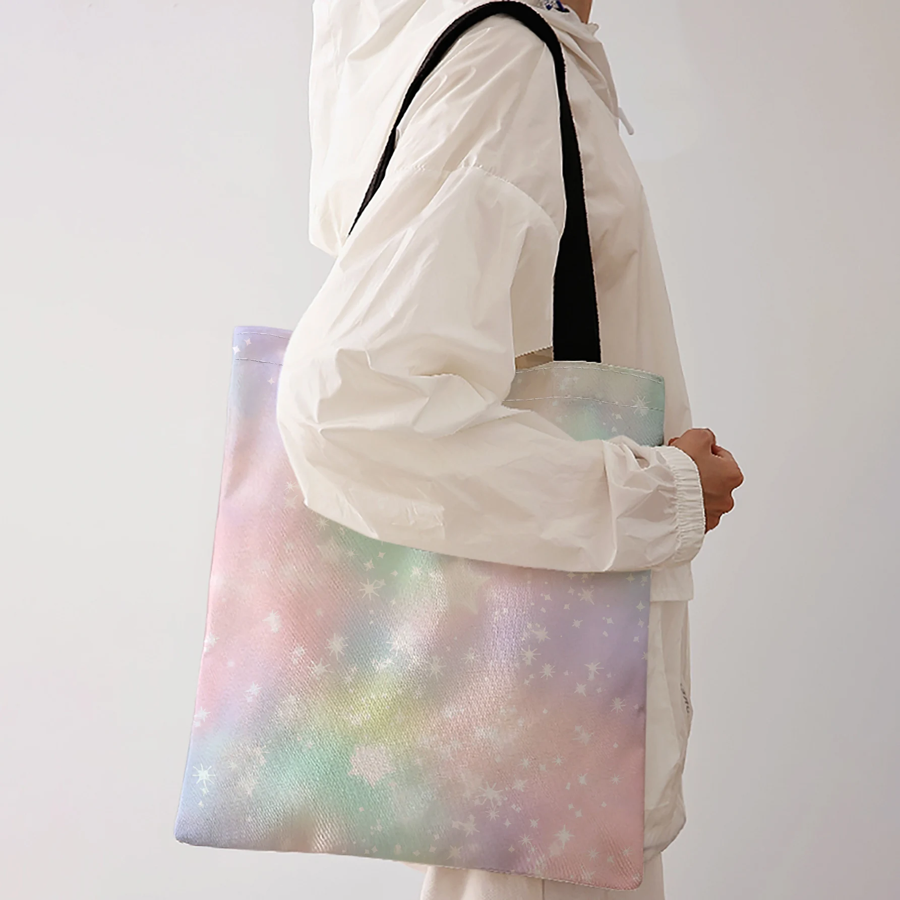 Starry Sky White Star Print Tote Bag Large Capacity Shoulder Bag For Shopping Travel Daily Use