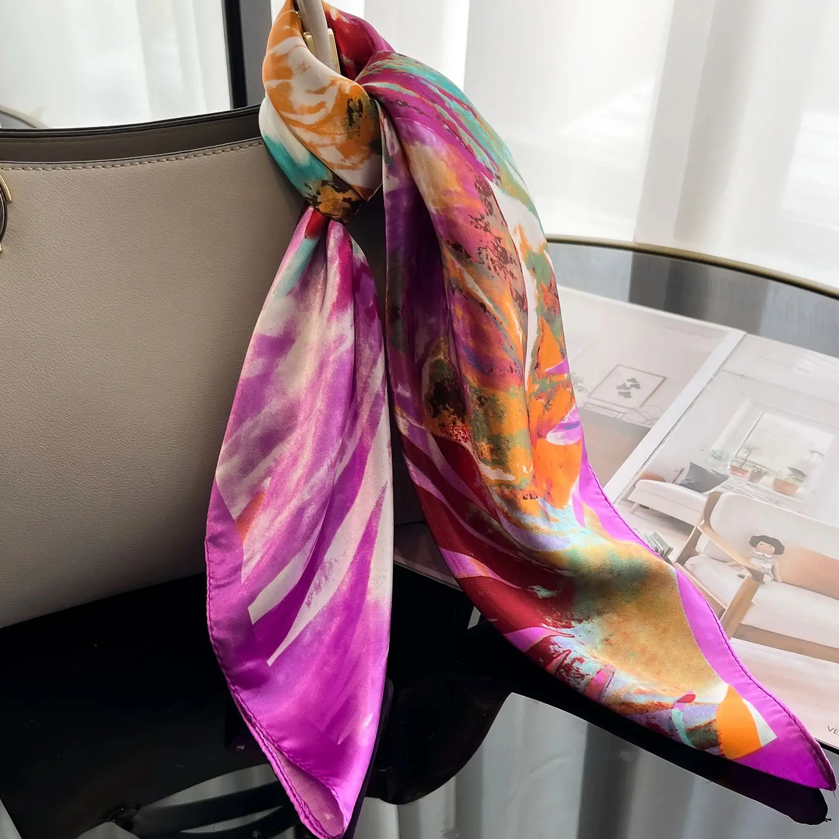 Luxury Silk Hair Square Scarf Women Satin Neck Tie Hand Wrist Foulard Summer Print Shawl Wraps Head Kerchief Hijab Bandana New