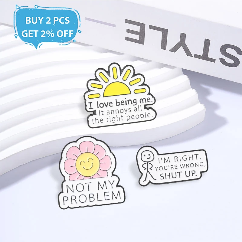 Cartoon Stick Figure Sun Flower Badge I'm Right You're Wrong Enamel Pins Fashion Lapel Metal Brooches Backpack Clothes Jewelry