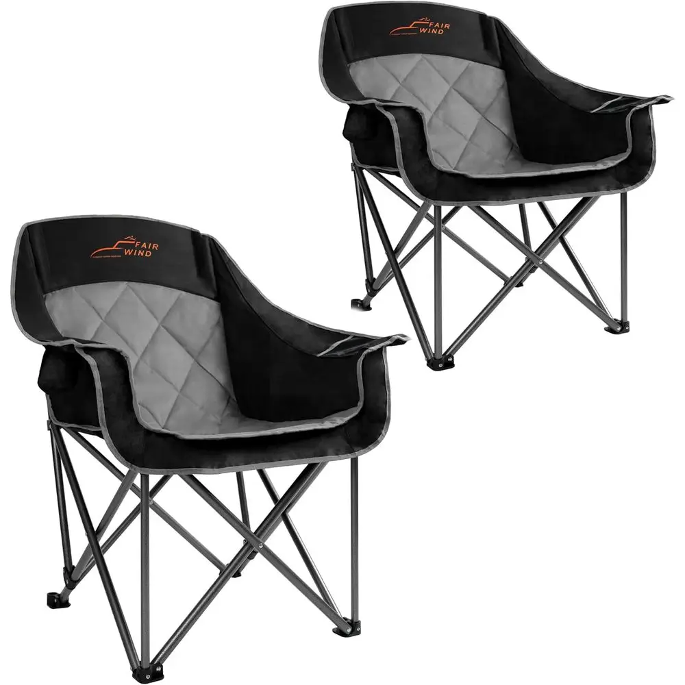 

Heavy-Duty Oversized Padded Quad Arm Camping Chair - 450lbs Capacity, Portable Outdoor, Black