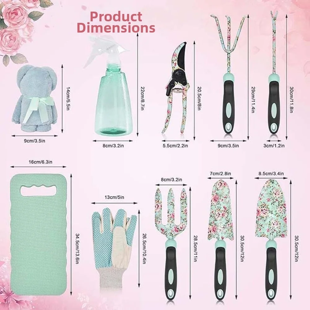 Garden Tool Set 11 pcs with Large Shovel Small Shovel Three Pronged Rake Two Pronged Rake and Single Pronged Rake
