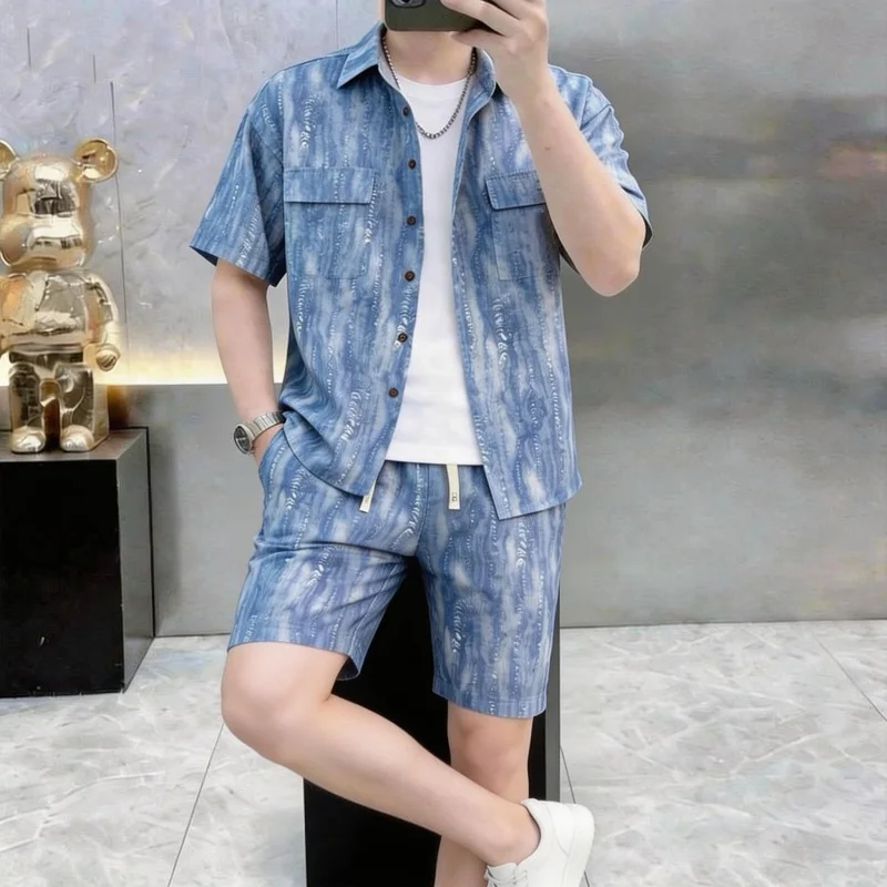 

Shirts+Shorts Suit men 2026 Summer Loose Casual Shirt Suit Men'S High-Quality Trend Comfortable Breathable Two-Piece Set