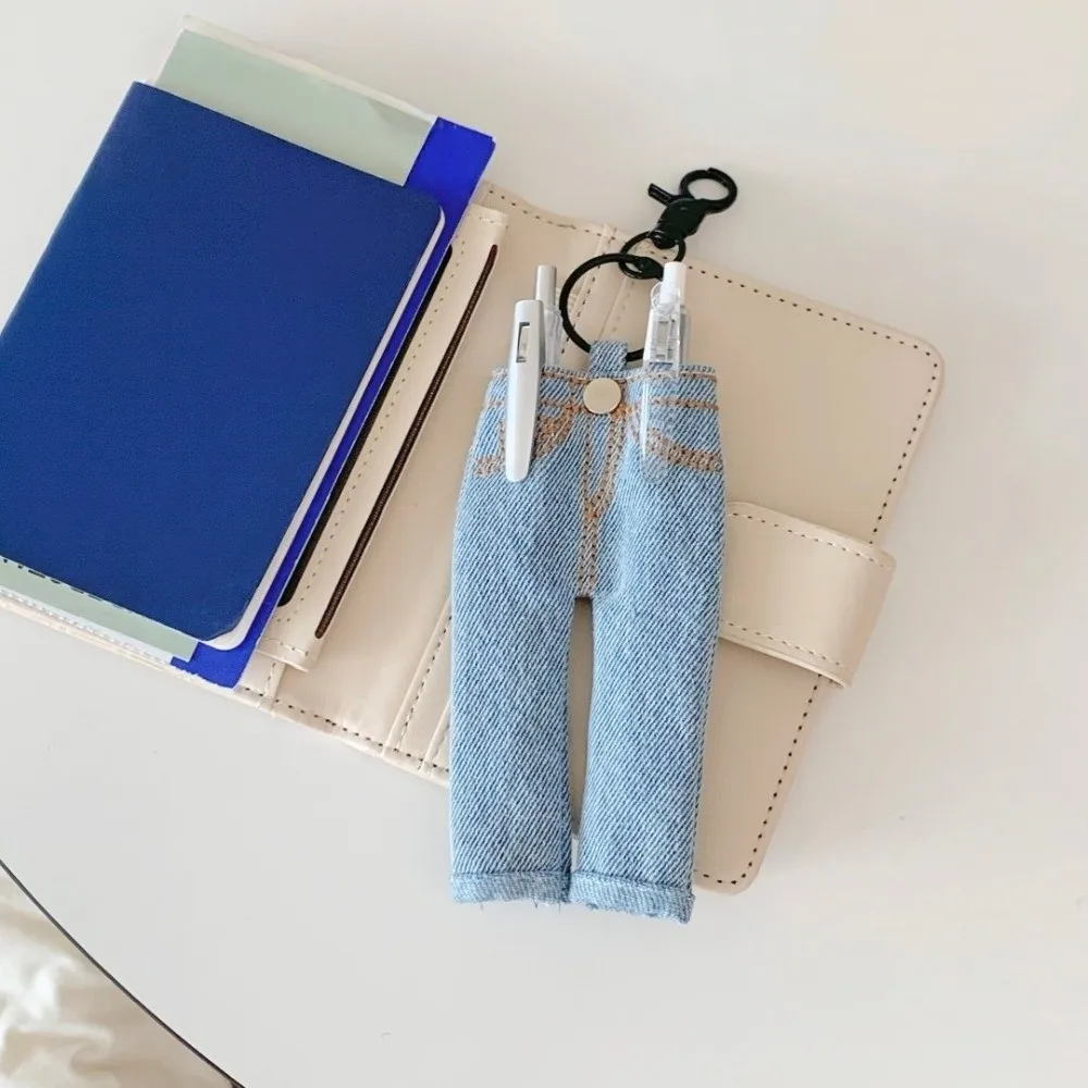 Pen Ledger Decoration Mini Jeans Pen Holder Keychain Pencil Loop Pen Clamp Denim Pendant Keyring Insert Pen Storage Accessories