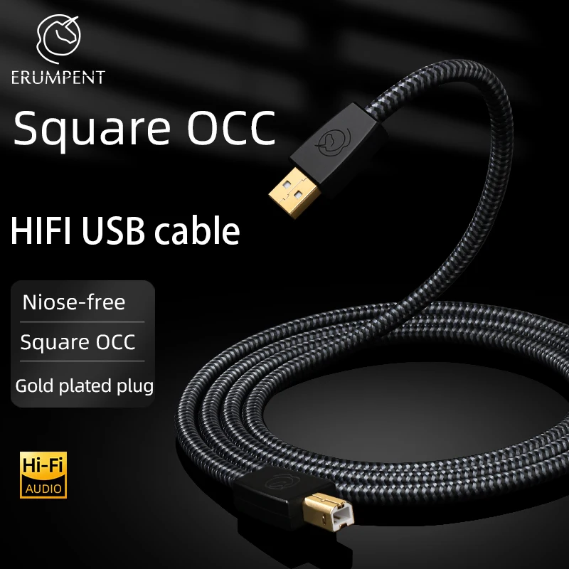 HiFi USB Square OCC Cable Hi-end Audio Transmission for Amplifier DAC Mobile Phone Noise-free Connector Audio Cable