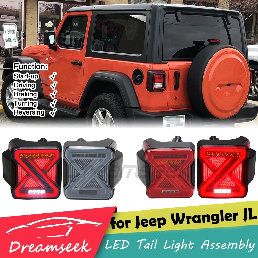 

LED Tail Light Assembly For Jeep Wrangler JL 2018-23 Rear Brake Driving Lamp W/ Dynamic Sequential Turn Signal Red / Smoke Lens