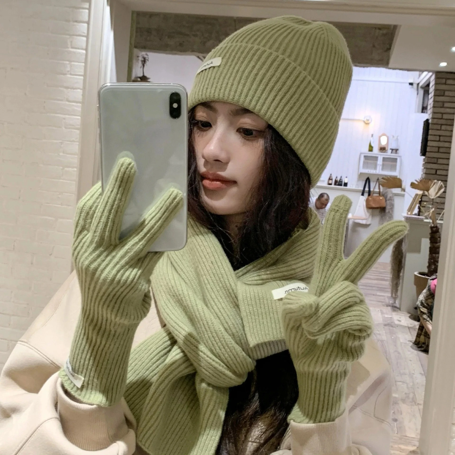 Gants écharpe trois pièces coréens pour femmes, automne/hiver, chapeau tricoté chaud, gants pour écran tactile, couleur unie, nouveau Style 2025