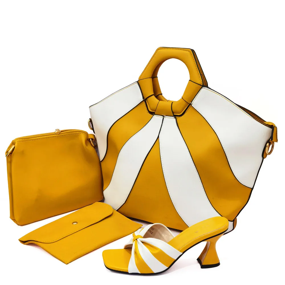 

Fashion Yellow Women Shoes Match Big Handbag Set African Dressing Pumps And Bag CR795,Heel 7.5CM