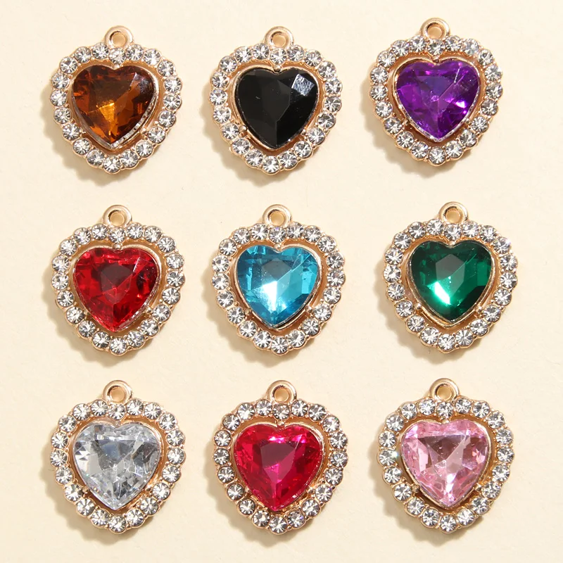 

10pcs Colorful Heart Shaped Acrylic Bead Crystal Charms Metal Claw Settings Sew On Beads Pendant For DIY Clothes Shoe Decoration