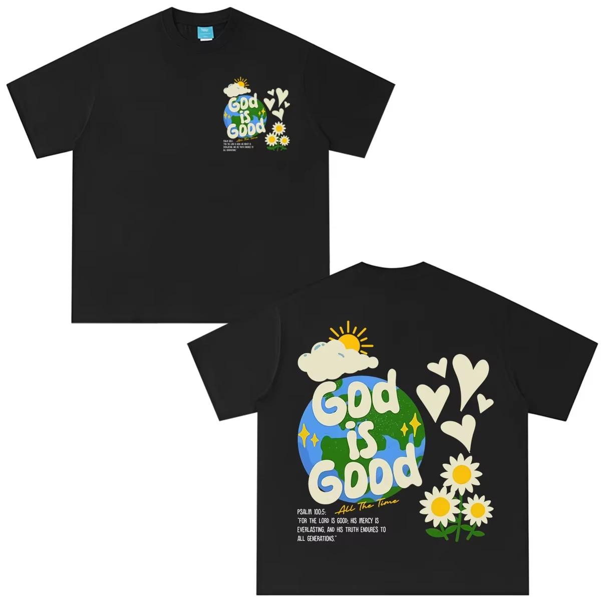 Positive Message Earth & Flower Graphic Men's Women High Quality Cotton T-shirt Short Sleeve Hip-hop Fashion T-shirts Streetwear