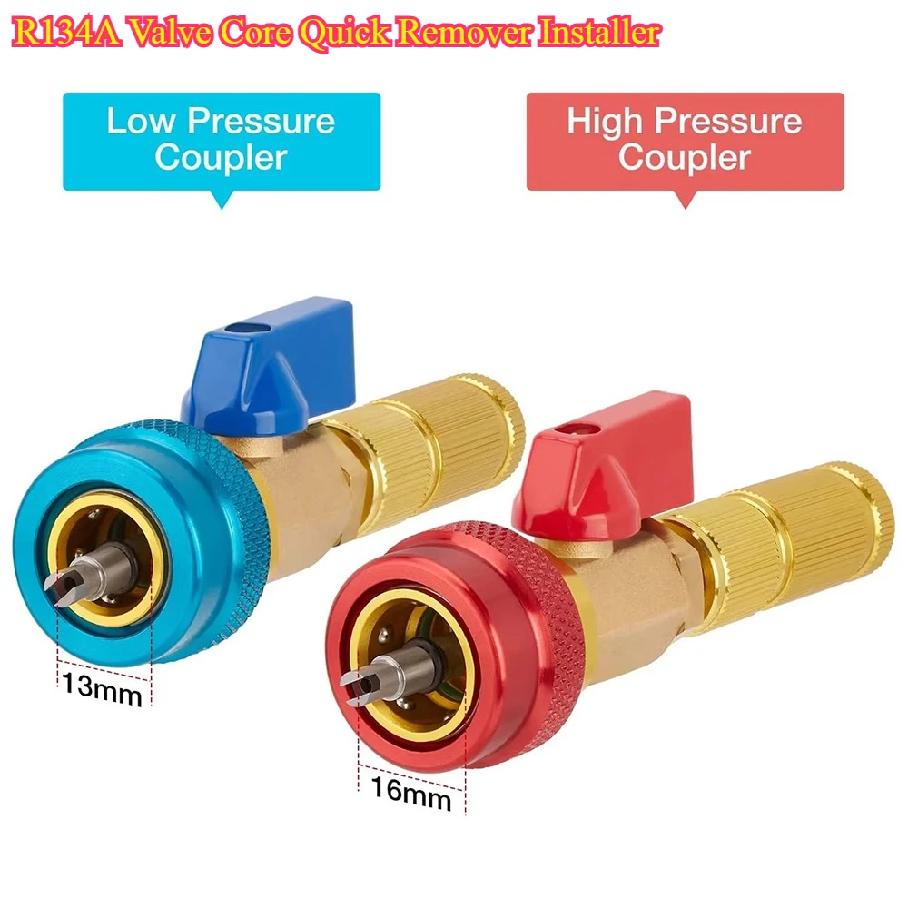 R134A Valve Core Quick Installer Remover, High & Low Pressure Service Tool, Refrigerant Repair Accessory for Air Conditioner