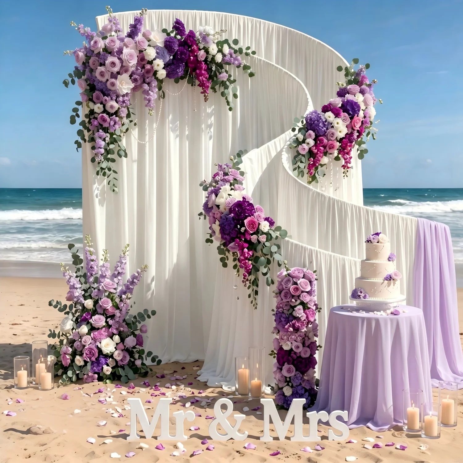 Luxuriöser S-förmiger Hochzeits-Hintergrundständer, gebogener Bogen, Blumen-Willkommensschild-Rahmen, Bühnendekoration zum Aufhängen von Kristallvorhängen, Schleifen und Spitzen. – Detail 1