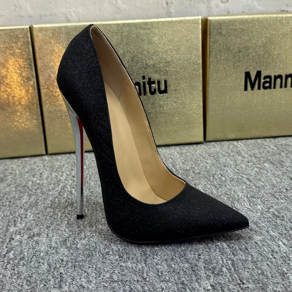 14/16cm Shiny Bling High Heels,Women Pumps,Sexy Pointy Toe Party Shoes,Shallow Slip On,Black,Red,Gold,Size 46,Custom Colors