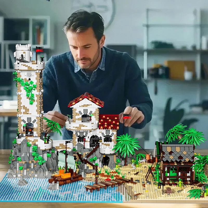 

В НАЛИЧИИ MOC Creativity Pirate Bay Строительные блоки Сборка городского вида на улицу Кирпичи Модель игрушки для мальчиков Рождественские подарочные наборы
