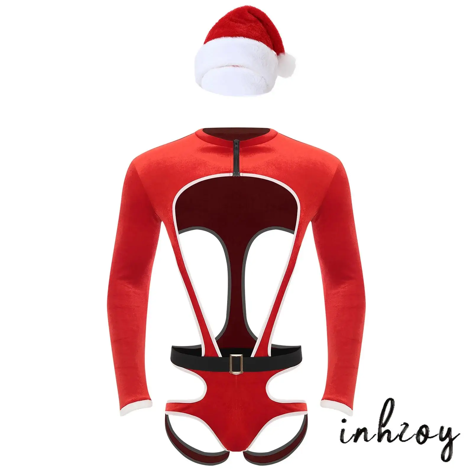 

Xmas Festive Nightwear Set Mens Signature Santa Hat And Velvet Fabric Bodysuit for Christmas Celebrations And Special Occasions