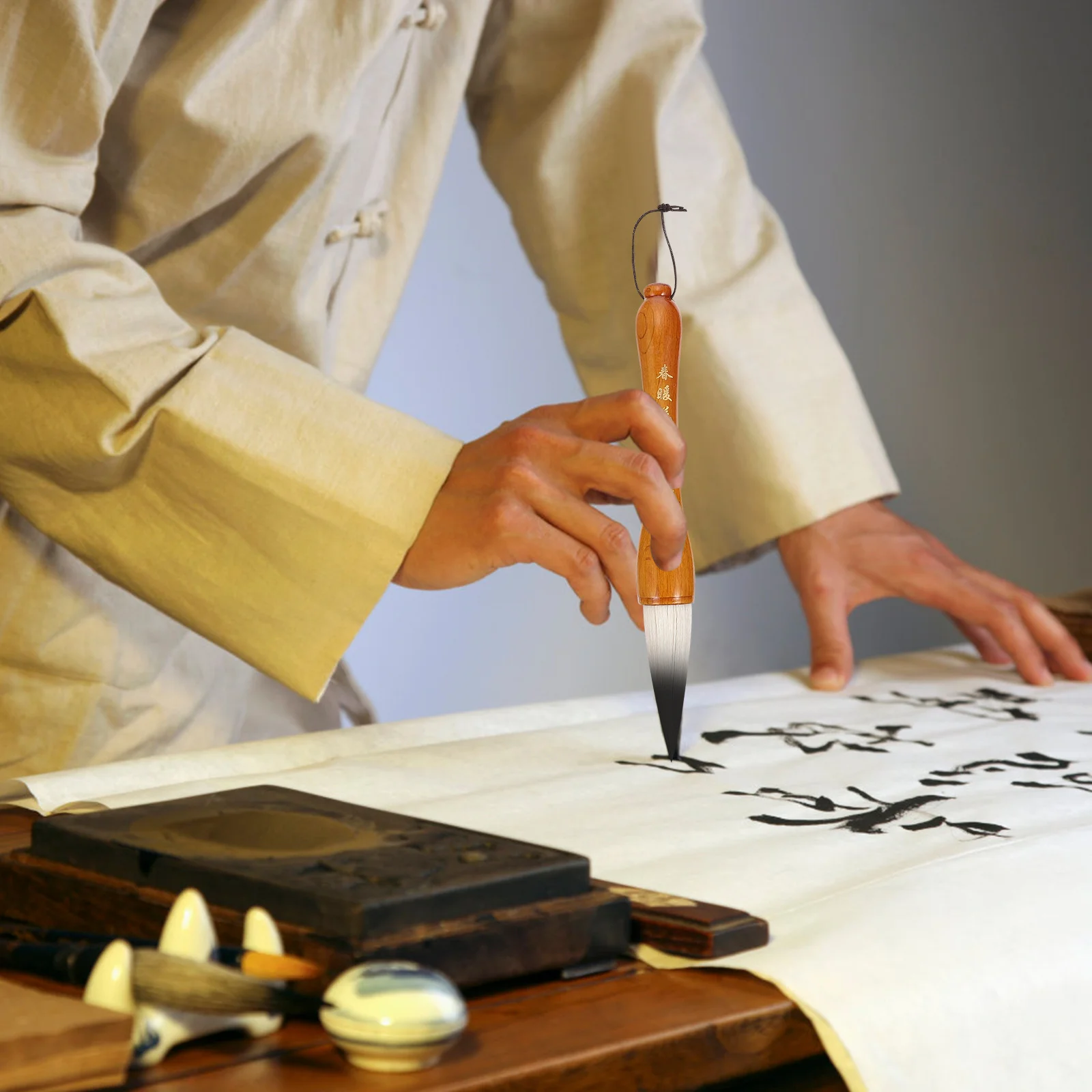 Stylo de calligraphie chinoise Portable, Kit de peinture à l'encre, support enroulable, Surface lisse légère, course d'écriture, étude à la maison, 1 ensemble