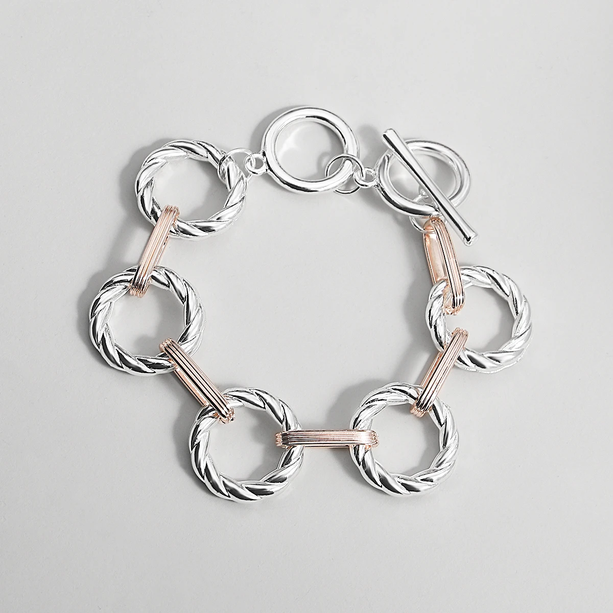 

Amorcome Minimalist Silver Color Hollow Thick Chain Bracelet for Women Classic Stackable OT Buckle Charm Bracelet Jewelry Gift