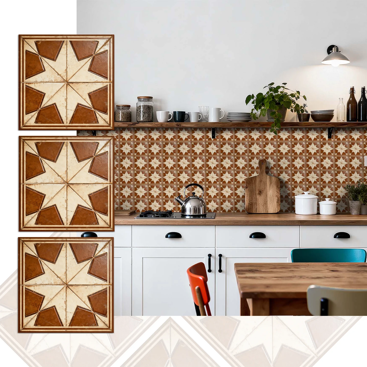 

36 floral pattern kitchen and bathroom tile stickers, self-adhesive wall decoration, home decoration wall stickers