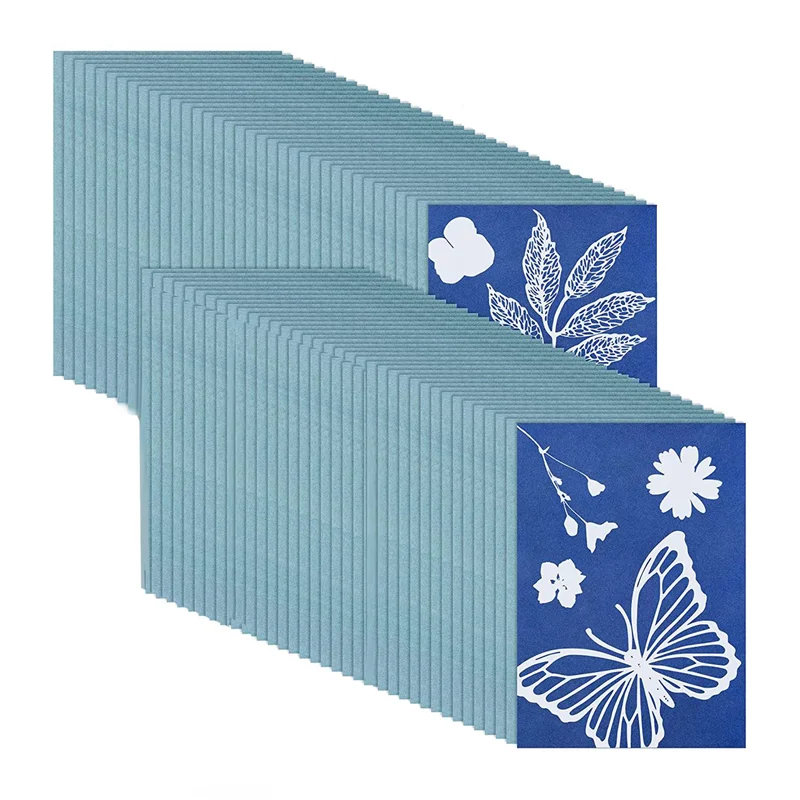 73 Pieces Sun Print Paper Cyanotype Paper Kit, Solar Drawing Paper Sensitivity Nature Printing Paper