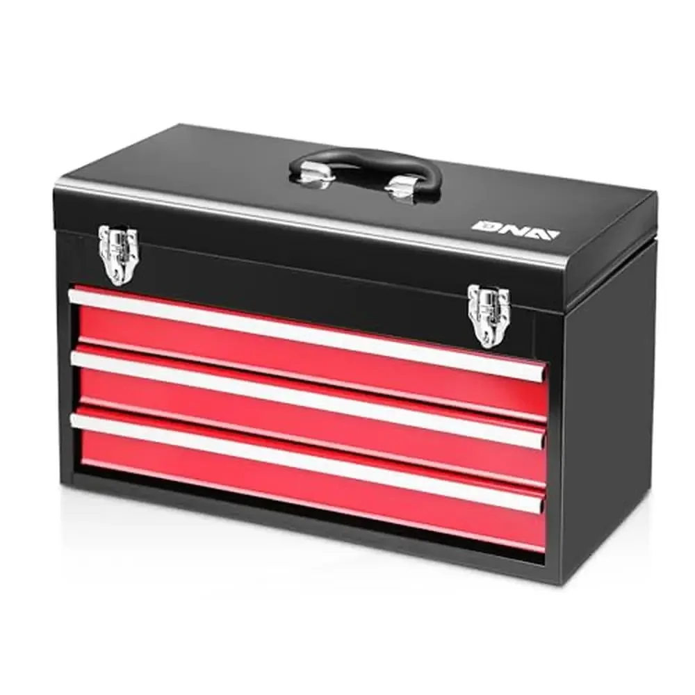 Portable 3 Drawer Steel Tool Box with Lockable Latches Red Black 20