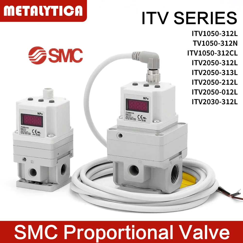 Válvula Solenoide Proporcional Electro-Neumática MetaLytica Tipo SMC, Regulador ITV, Modelos: ITV1050-312CL, ITV2050-313L, ITV2050-012L, ITV2030