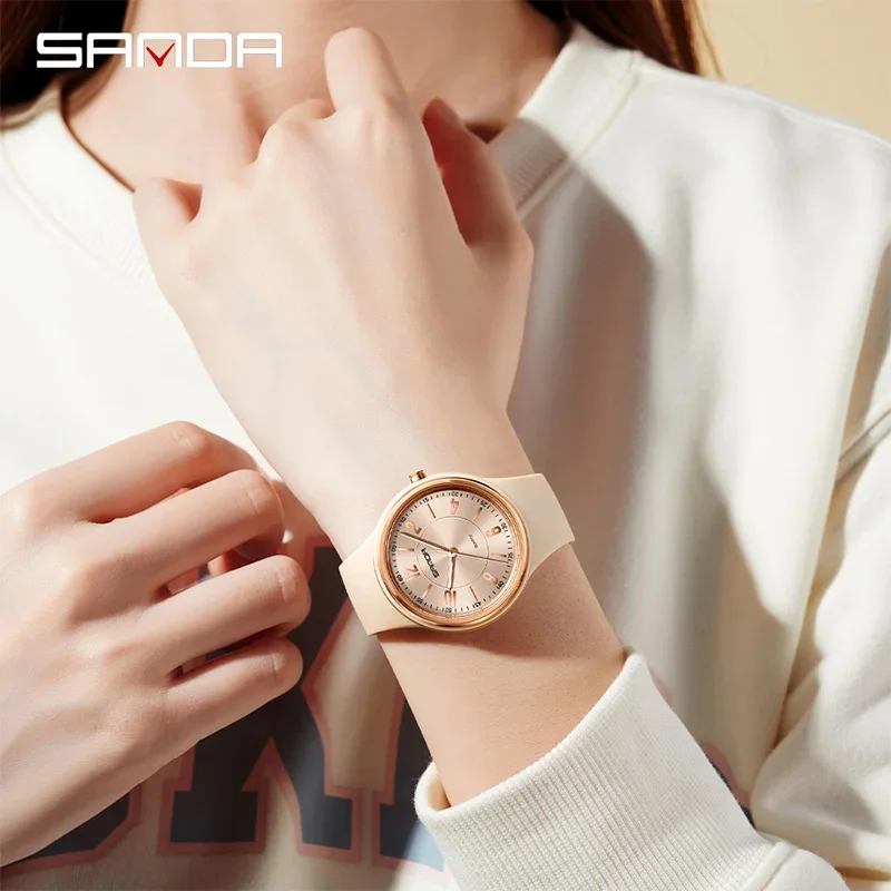 SANDA New Fashion Women Quartz Watch Simple Exquisite Dial Silicone Strap Waterproof Watch Student Outdoor Casual Sports Watch