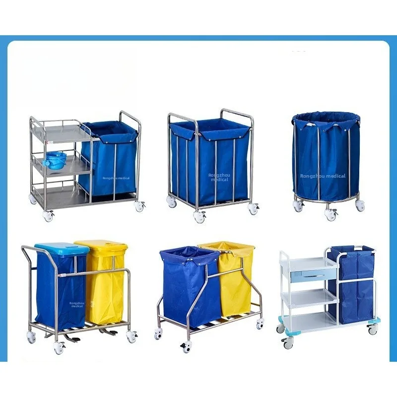 

Stainless Steel Medical Waste Cart Three Tier Thickened Care Transport Hospital Silent Trash Cart Service Trolley Kitchen Cart