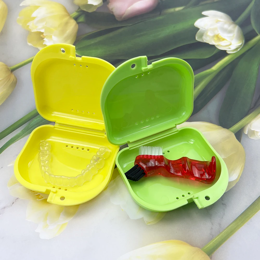 5pcs Dental Denture Bath Box Organizer Fake Teeth Orthodontic Retainer Case Plastic Braces Mouth Guard Storage Box Container