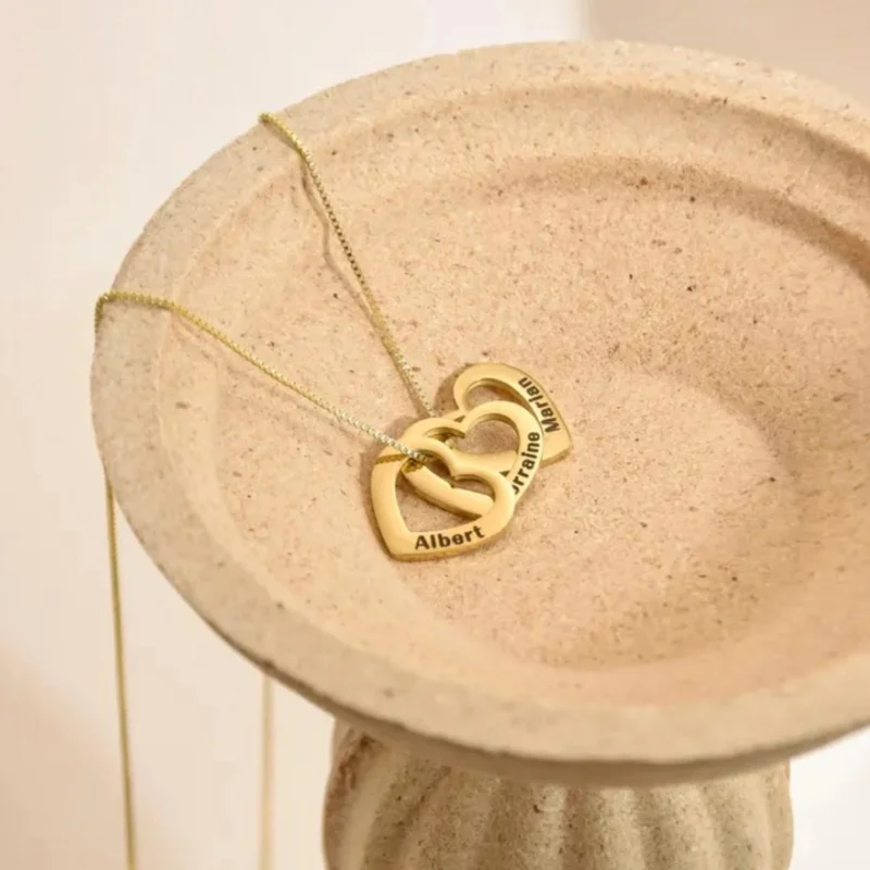 Custom Stainless Steel Heart-Shaped Name Necklace with Delicate Box Chain.Personalized Multi-Heart Pendant & Family Name Jewelry view 4