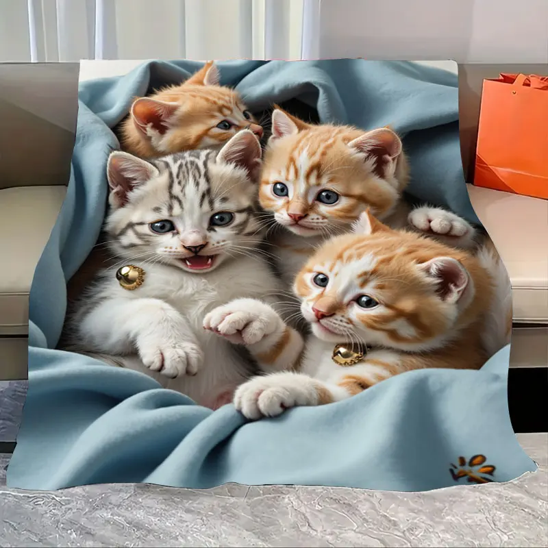 

1pc Flannel Blanket Cute Kittens Cozy Blanket - Soft Flannel for Kids & Adults, Perfect for Bed or Couch