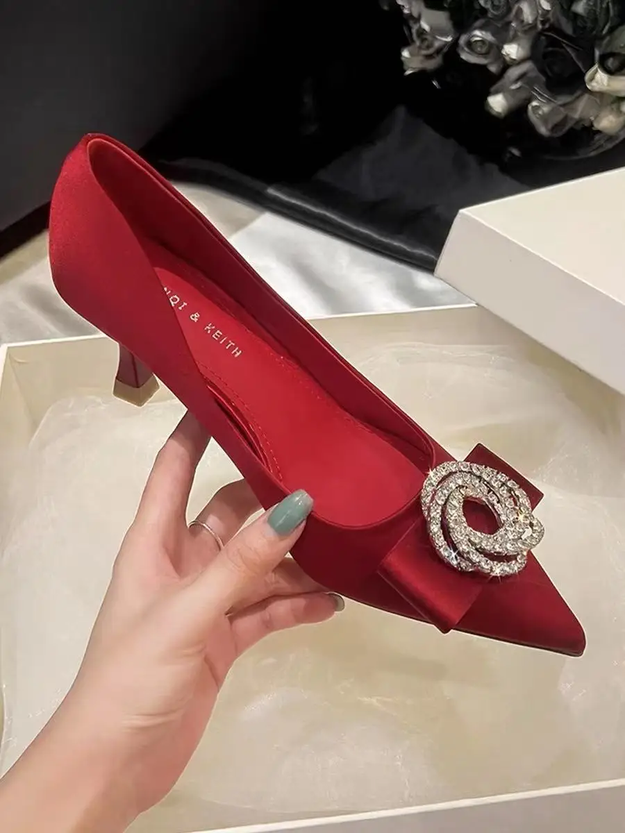 

Sexy Red Fashion Pumps Wedding Party Banquet Shoes Glitter Shiny Diamond Luxury High Heels Pointed Toe Thin Heel Shallow Shoes