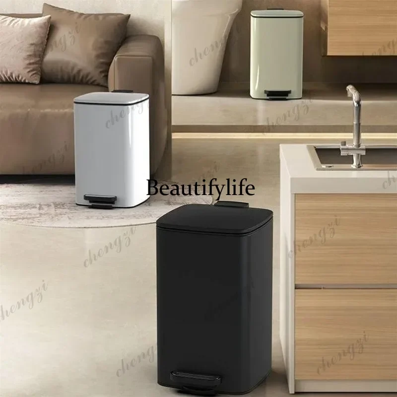 Stainless Steel Waste Bins Lidded Wastebasket Anti Odor Trash Can Kitchen Garbage Cube Rectangular Bucket House Cleaning Tools