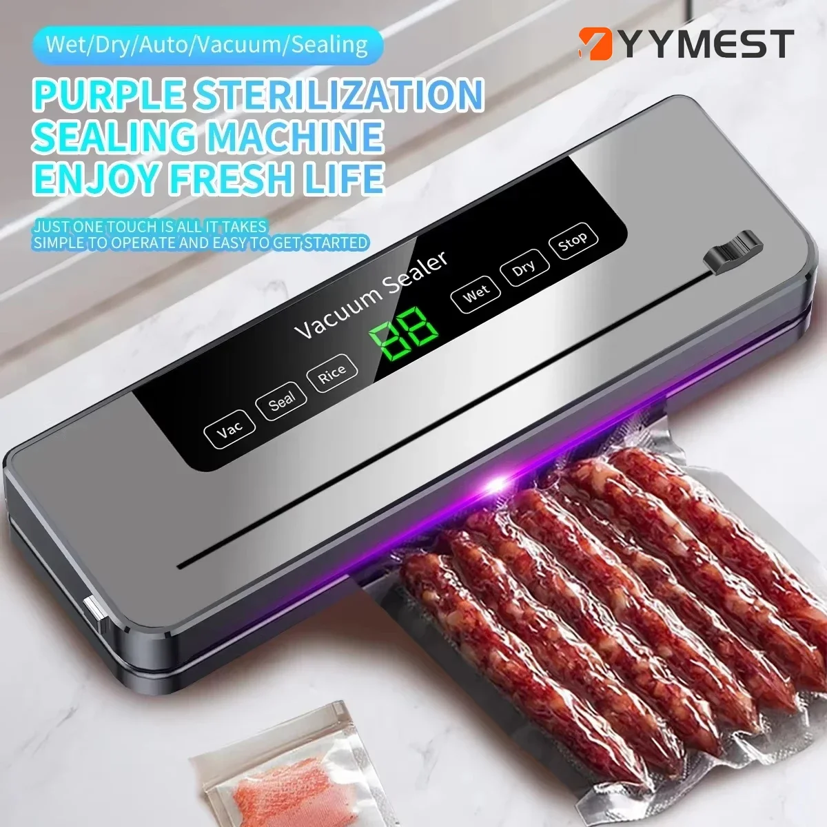Seladora a Vácuo Elétrica para Armazenamento de Alimentos com Botão Touch, Cortador Embutido, Máquina de Embalagem a Vácuo para Cozinha