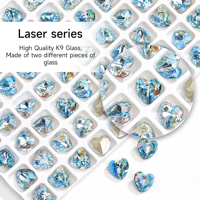 8mm Heart Rhinestone Crystals Laser Series Pointback Glass Strass Nail Art Accessories Jewelry Making Stones