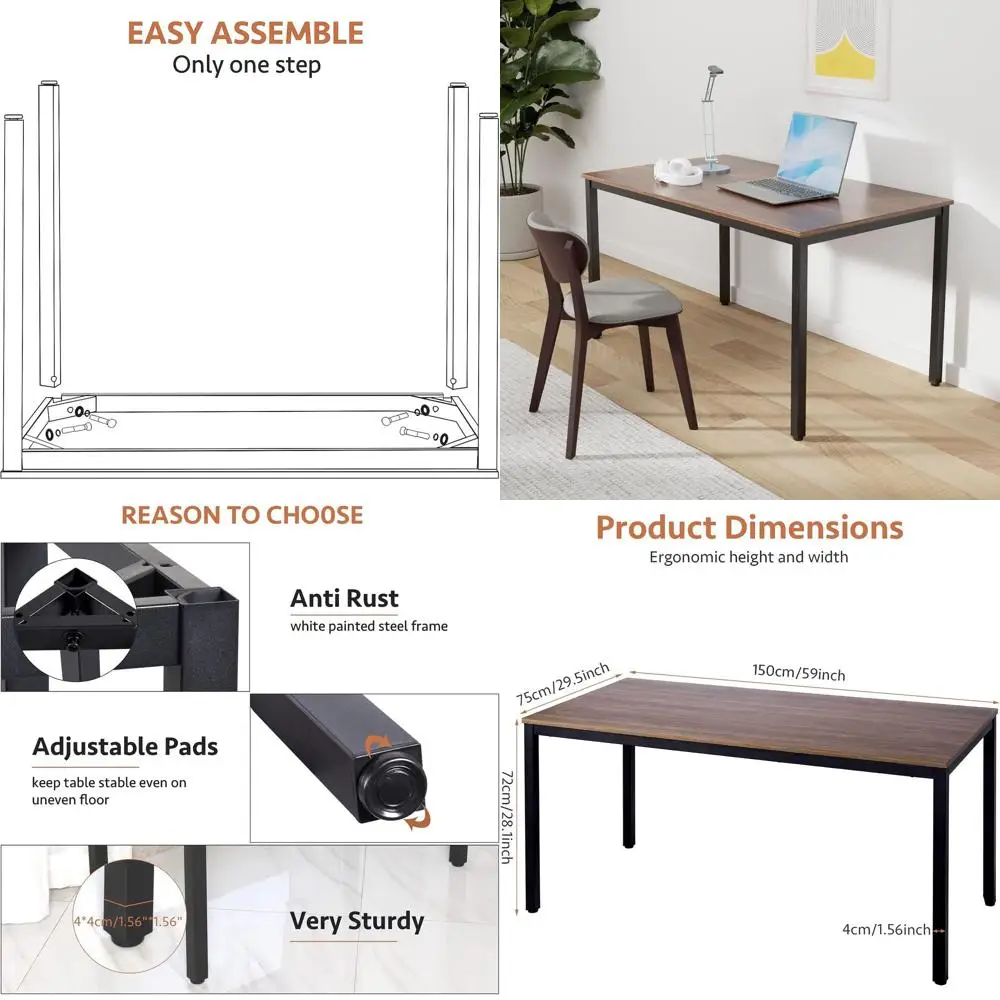 

Письменный стол для домашнего офиса 60 Walnut, большой письменный стол из массива дерева 59, прочный стол для ноутбука и учебы с столешницей из МДФ