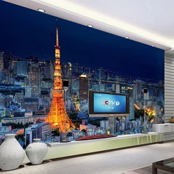 Custom 3D Photo Wallpaper Modern Tower City Building Night View Wall Mural for Office Living Room Bedroom Decor