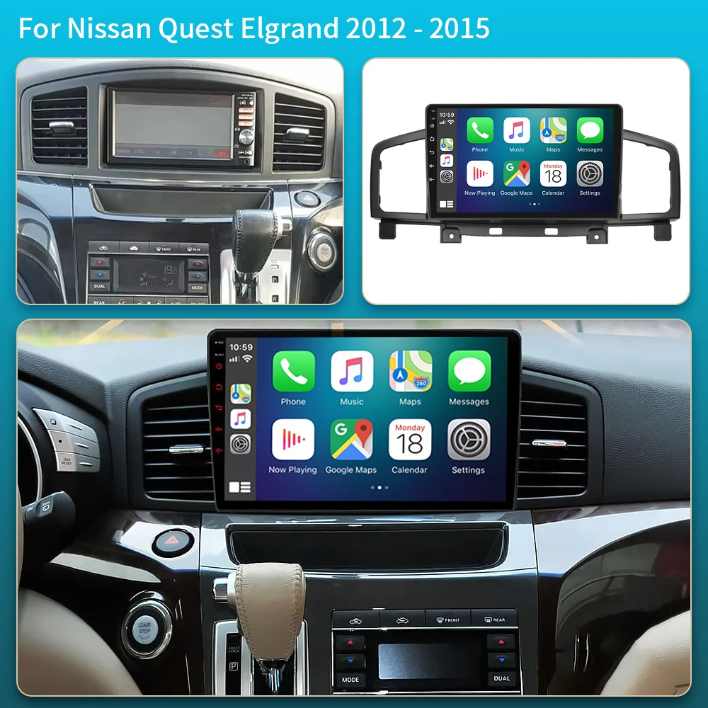 Android 16 For Nissan Quest Elgrand 2012-2015 Car Radio Navigation GPS Stereo Multimedia 360 Camera Video Player 5G WIFI QLED