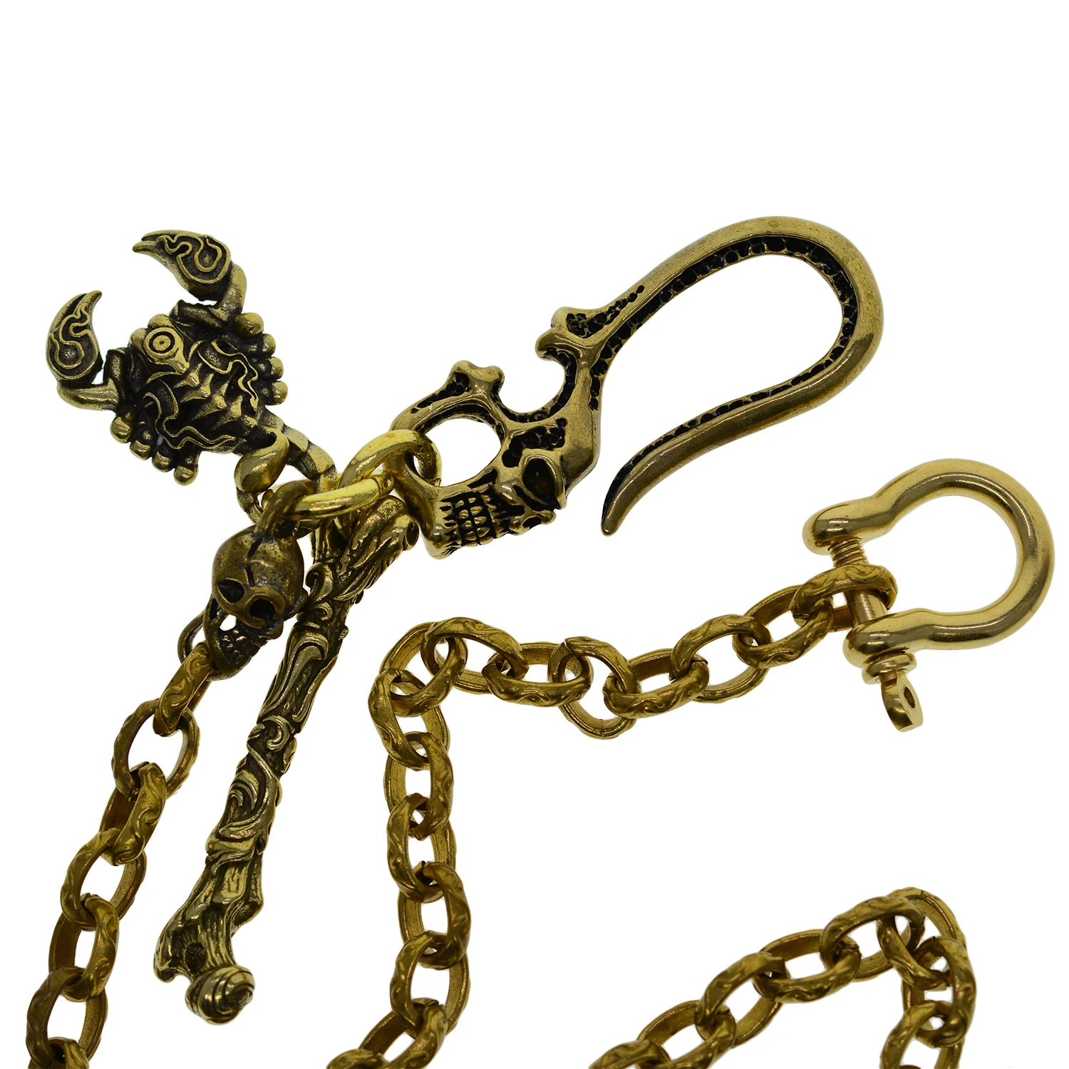 brass Skull Scorpion hook Italy link pattern chain Biker punk jean chains trousers chains keychains shackle key chains rings