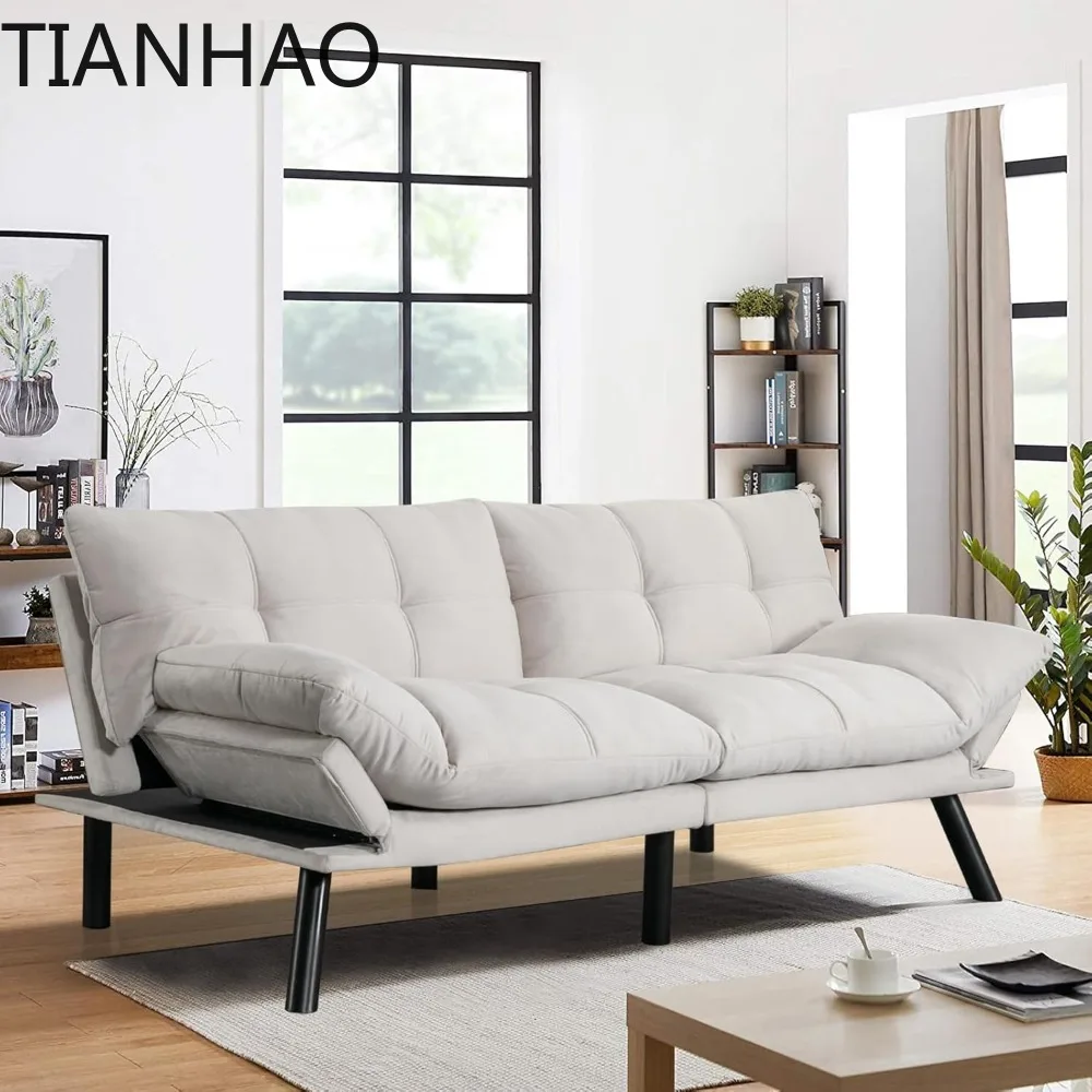 67 Inch Futon Double Sofa Bed, 2 in 1 Velvet Loveseat with Adjustable Backrest Memory Foam Sofa for Living Room Bedroom