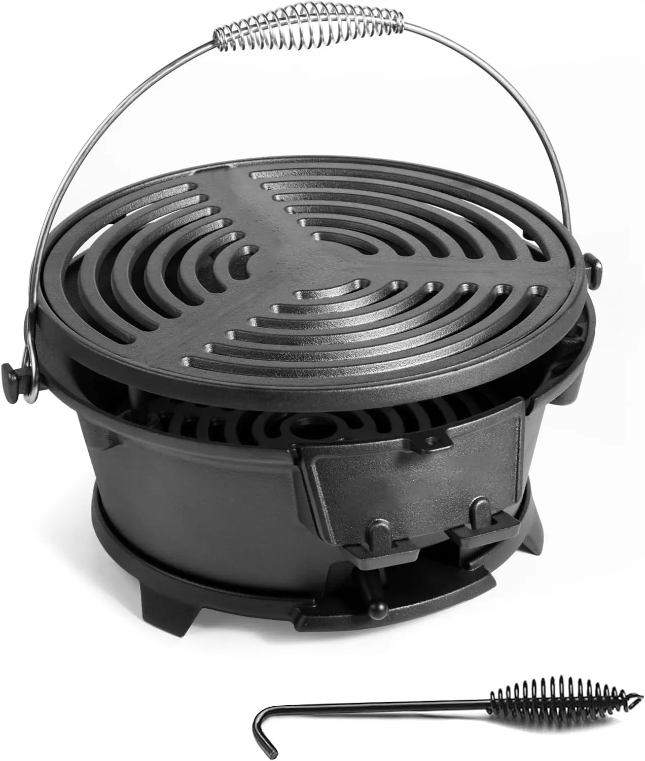 

Portable Mini Hibachi Grill, Round Cast Iron Charcoal BBQ for Camping, 2-Person Outdoor Cooking with Draft Door